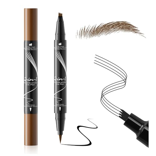 2-in-1 natürlicher Look Microblading Brauenstift mit Gabel & spitz Varianten, Hair-like Strokes Eyebrow Pen von „Linble“ (#2 Tiefbraun) von Linble