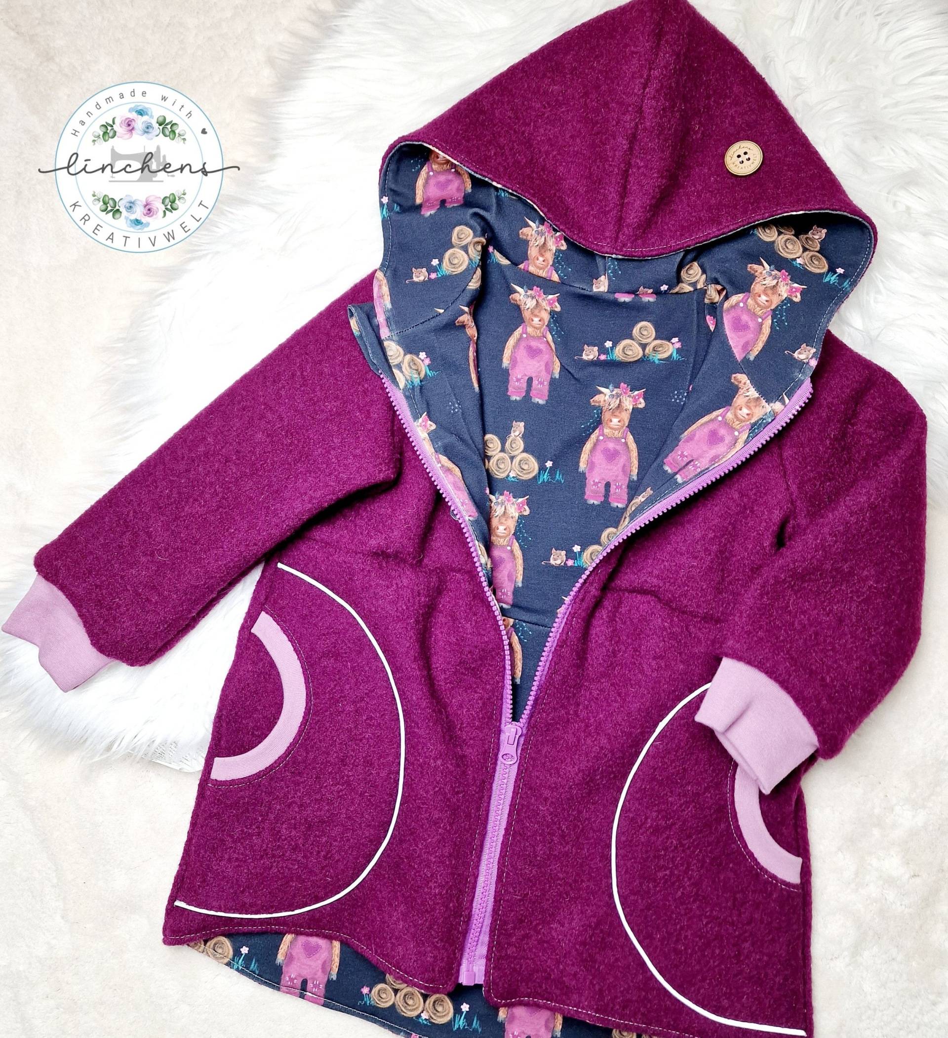 Wollwalk | Mantel Jacke Walkmantel Walkjacke Gefüttert Applikation Reflektorpaspel Individuelle Stoffauswahl Unikate Wollwalk | Mantel Jacke Walkmantel Walkjacke Gefüttert Applikation Reflektorpaspel Individuelle Stoffauswahl Unikate von LinchensKreativwelt