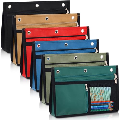 Lincia Federmäppchen für 3-Ringordner, erweiterbare Bindertaschen mit Reißverschluss, große Kapazität, 3 Löcher, Stifthalter aus Stoff mit transparentem Fenster, für Büro, College, 6 Stück von Lincia