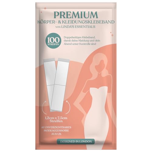 Linda's Essentials Fashion Tape doppelseitiges Klebeband für Körper und Kleidung, transparentes Body Tape, geeignet für alle Stoffarten und empfindliche Haut, 100 Stück selbstklebend mit starkem Halt Linda's Essentials Fashion Tape doppelseitiges Klebeband für Körper und Kleidung, transparentes Body Tape, geeignet für alle Stoffarten und empfindliche Haut, 100 Stück selbstklebend mit starkem Halt von Linda's Essentials