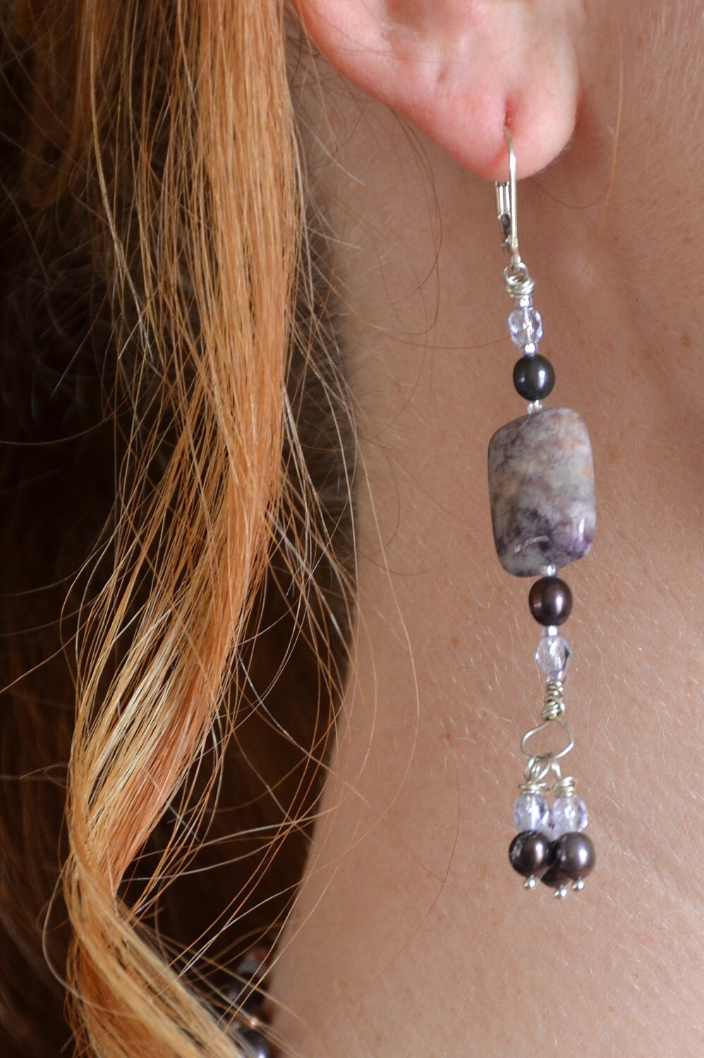 Ohrringe - Jaspis Und Perle Rosa Lavendel Tropfen 3 Zoll Lange von LindaBrittDesign