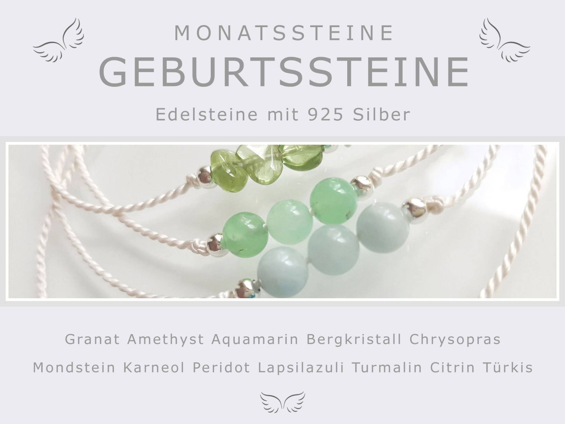 Ab 17.90 Euro Armband Geburtsstein Silber Geschenk Monatsstein Talisman Schmuck Geburtssteine Glück Amethyst Mondstein Türkis Citrin von LindaWingAccessoires