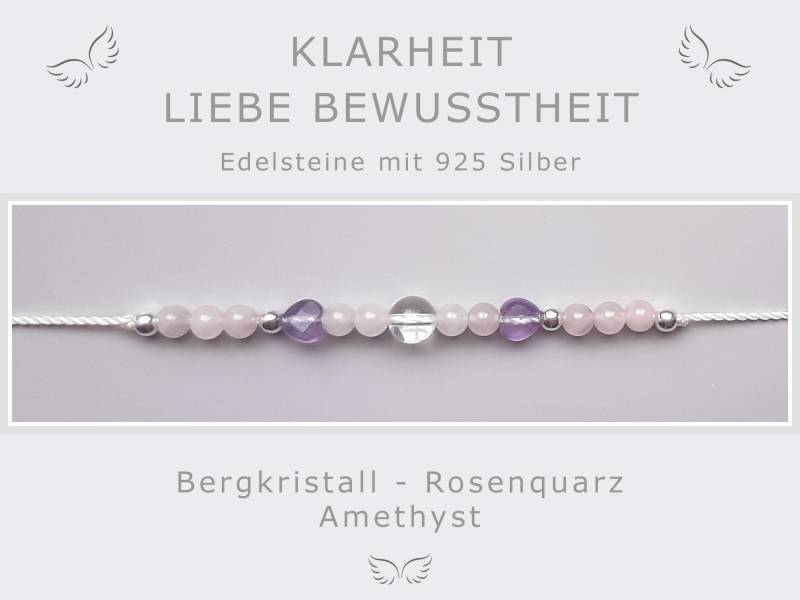 Armband Rosenquarz Amethyst Bergkristall Glücksbringer Talisman Yoga Edelsteine Mit 925-Silber Liebe Klarheit Energieschmuck Armband Rosenquarz Amethyst Bergkristall Glücksbringer Talisman Yoga Edelsteine Mit 925-Silber Liebe Klarheit Energieschmuck von LindaWingAccessoires