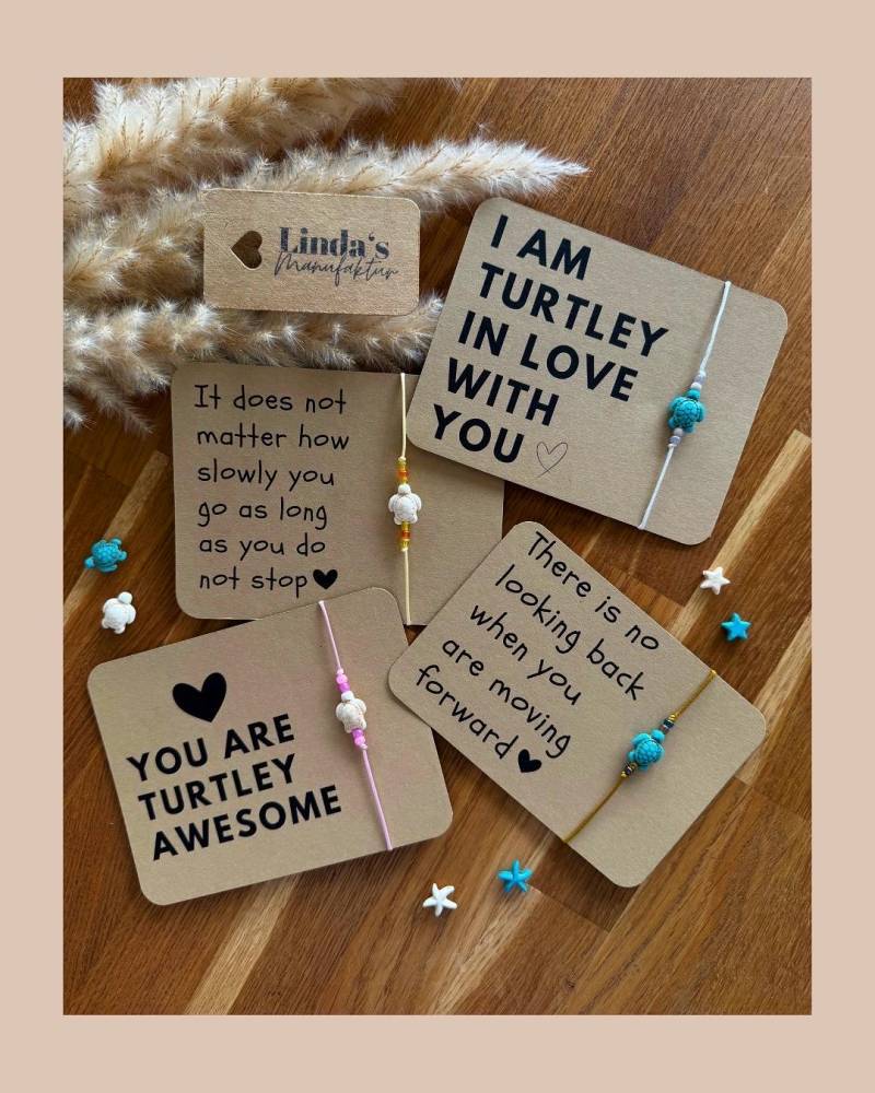 Armband Mit Schildkröte, Seestern Oder Stern Handmade Grössenverstellbar Quote Spruch Geschenkidee Wunschtext Personalisiert von LindasManufaktur