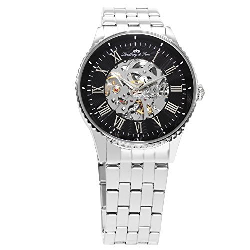 Lindberg and Sons Herren Automatikuhr Silber mit Edelstahl Armband Skelettuhr Analog Männeruhr Herrenuhr CHP158 von Lindberg & Sons