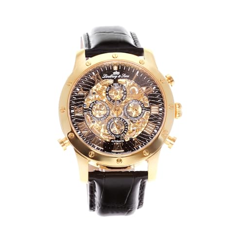 Lindberg&Sons - SK14H008 - Wrist Watch for Men - Skeleton - Automatic Movement - analog Display - Black Leather Bracelet von Lindberg & Sons