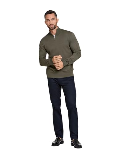 Lindbergh Pullover Herren mit Reißverschluss | Strickpullover Zip Herren Relaxed Fit mit hohem Kragen & feinem Rippstrick | Weich & körperbetont | Farbe Grün | Größe M von Lindbergh