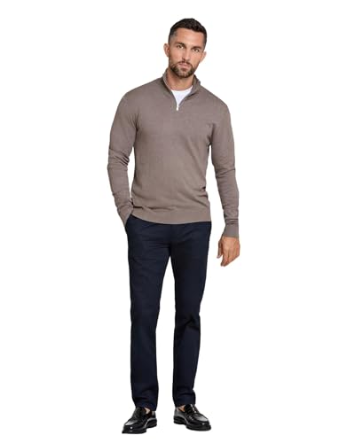 Lindbergh Pullover Herren mit Reißverschluss | Strickpullover Zip Herren Relaxed Fit mit hohem Kragen & feinem Rippstrick | Weich & körperbetont | Farbe Sand | Größe M von Lindbergh