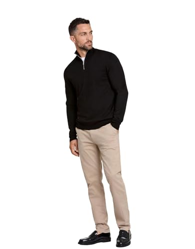 Lindbergh Pullover Herren mit Reißverschluss | Strickpullover Zip Herren Relaxed Fit mit hohem Kragen & feinem Rippstrick | Weich & körperbetont | Farbe Schwarz | Größe XL von Lindbergh
