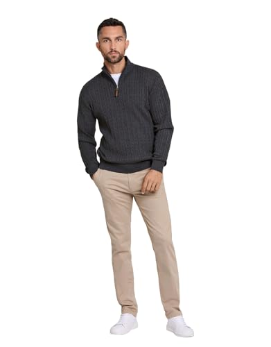 Lindbergh Rollkragenpullover Herren mit Reißverschluss | Strickpullover Zip Herren aus 100% Baumwolle im Zopfmuster | Relaxed Fit mit hohem Kragen & Rippbündchen | Farbe Grau | Größe L von Lindbergh