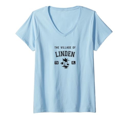 Damen The Village of Linden Classic Style Palmen Design T-Shirt mit V-Ausschnitt Damen The Village of Linden Classic Style Palmen Design T-Shirt mit V-Ausschnitt von Linden TV FL USA Designs and Souvenirs