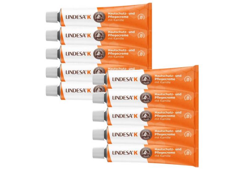 Lindesa Handcreme 10x LINDESA K abdruckfrei Imker Handcreme 50 ml orange Alu-Tube, 10-tlg., mit natürlichem Bienenwachs und echter Kamille von Lindesa