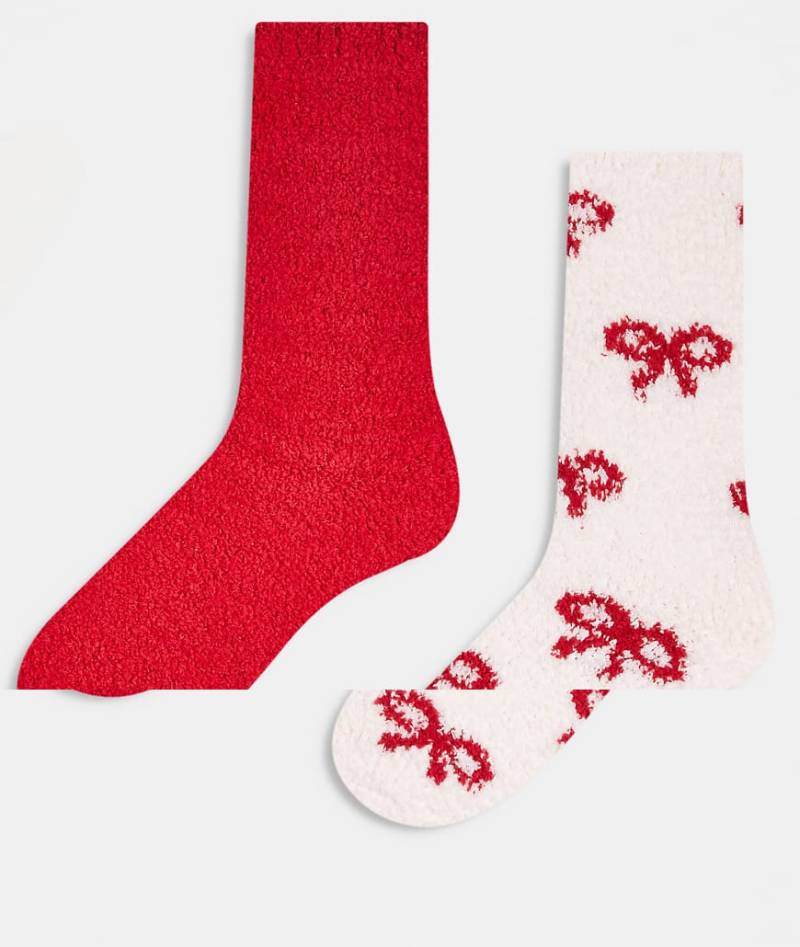 Lindex -2er-Pack superweiche, kuschelige Socken in Rot und mit Schleifenprint von Lindex