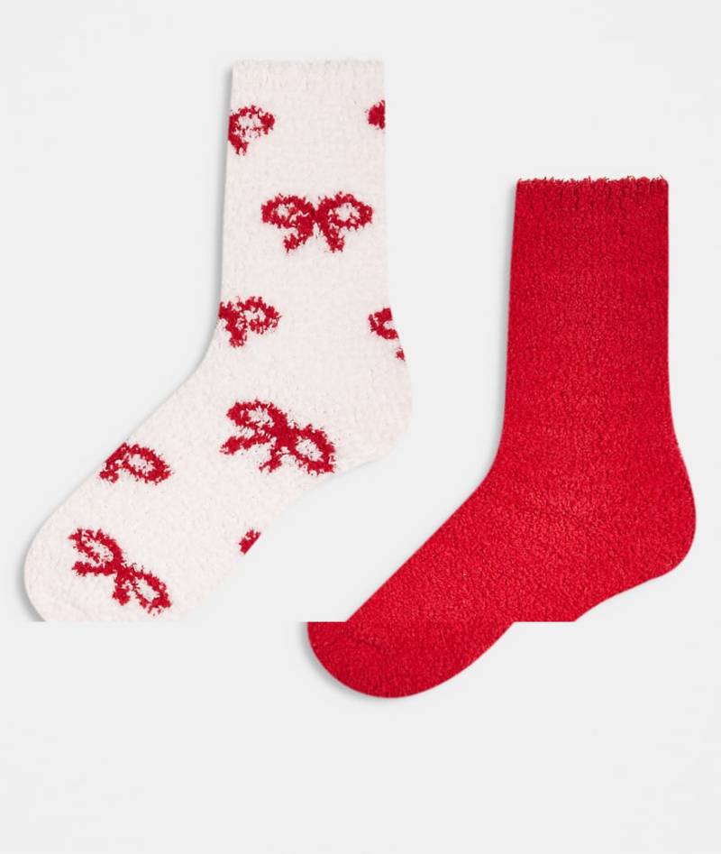 Lindex -2er-Pack superweiche, kuschelige Socken in Rot und mit Schleifenprint von Lindex