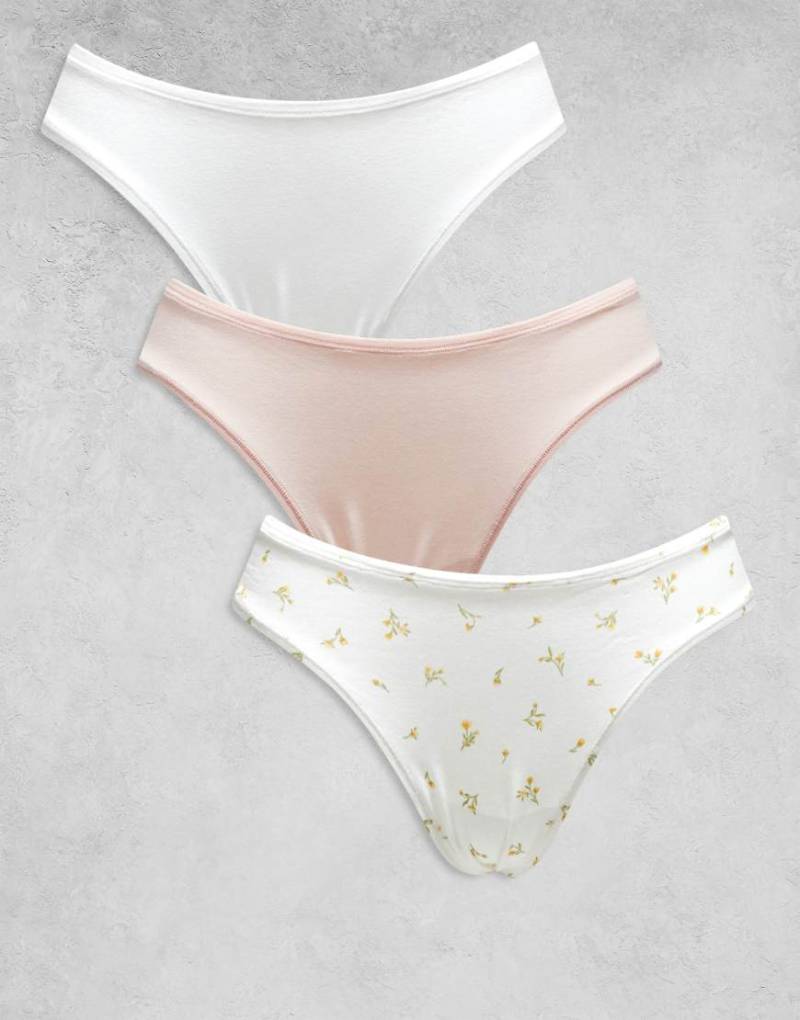 Lindex - 3er-Pack Brazilian Fit Slips in verschiedenen Farben mit vorn abfallendem Bund und Spitzenbesatz-Bunt von Lindex
