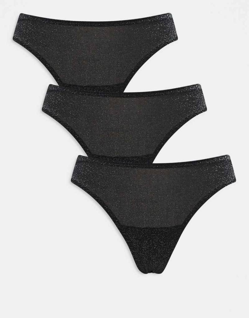 Lindex - 3er-Pack Tangas in glitzerndem Schwarz von Lindex