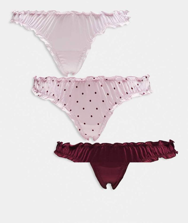 Lindex - 3er-Pack Tangas in Rot, Rosa und mit Punktemuster mit gerafften Details-Bunt von Lindex