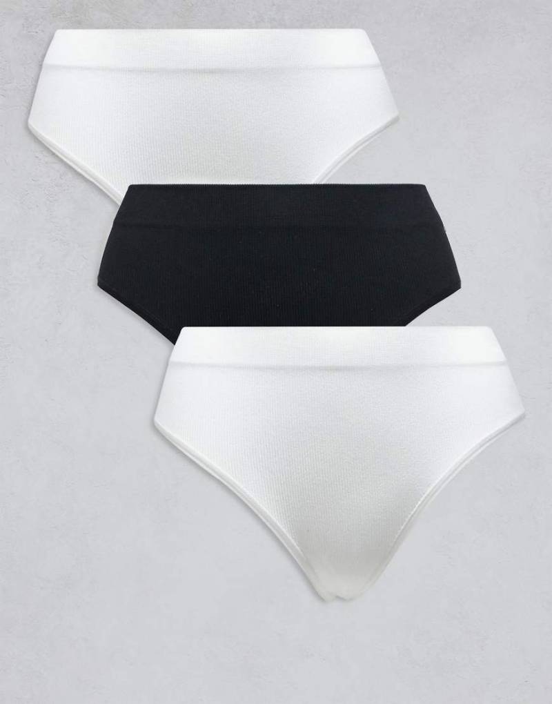 Lindex - 3er-Pack nahtlose, gerippte Brazilian-Slips in Schwarz und Weiß-Bunt von Lindex