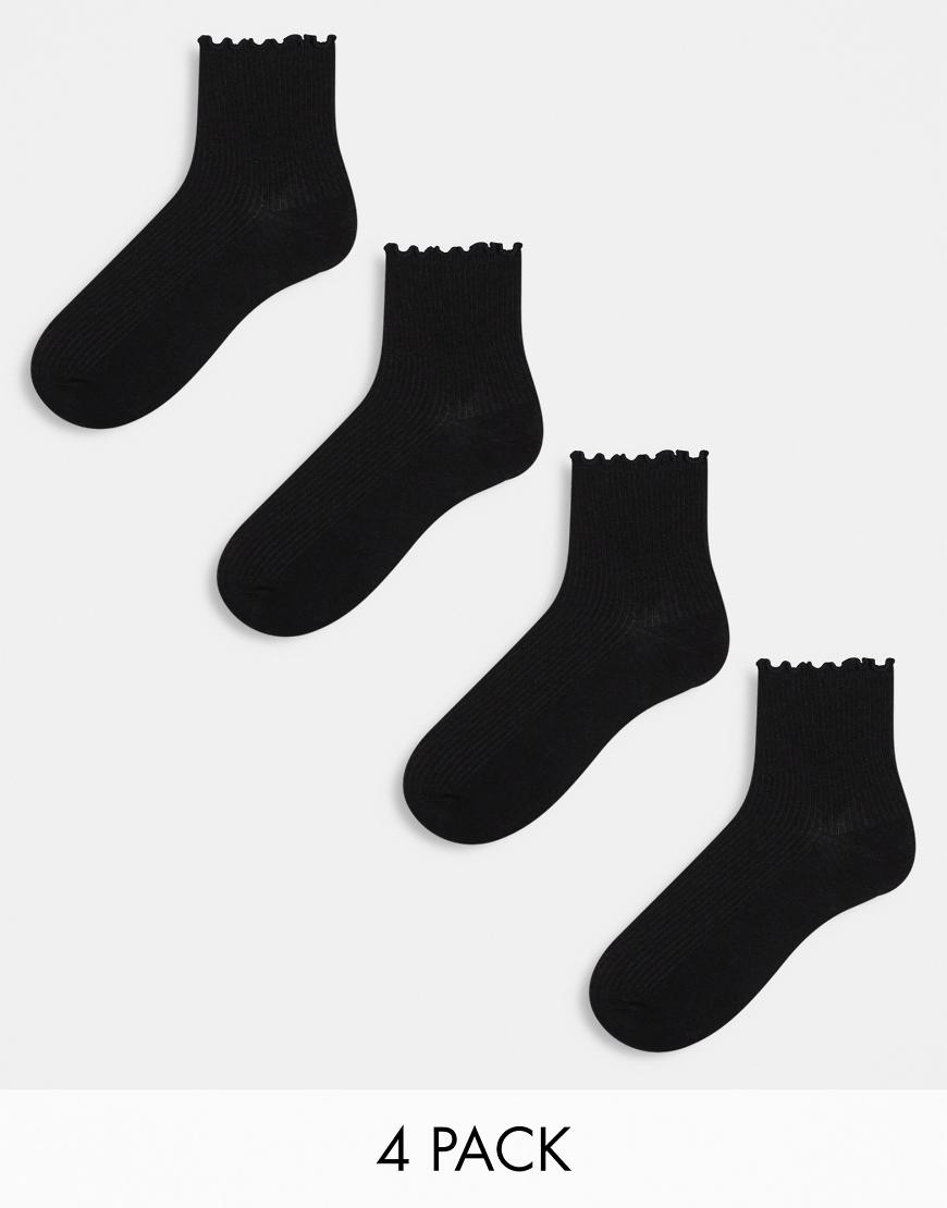 Lindex - 4er-Pack Knöchelsocken in Schwarz mit Kräuselsaum von Lindex