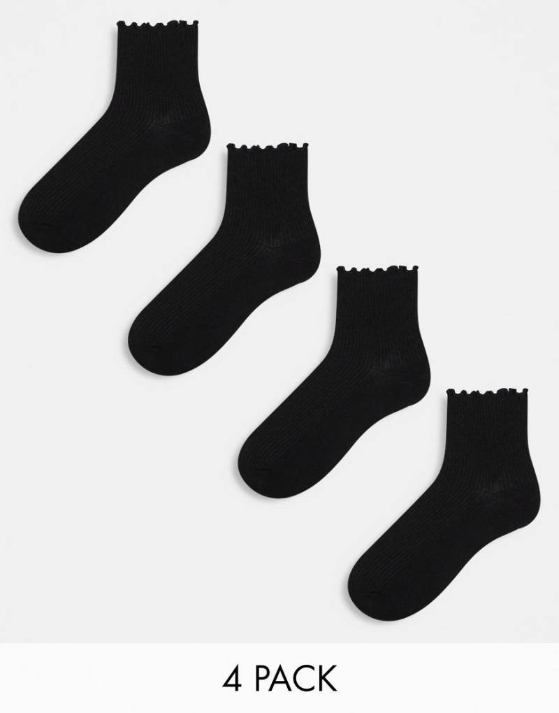 Lindex - 4er-Pack Knöchelsocken in Schwarz mit Kräuselsaum von Lindex