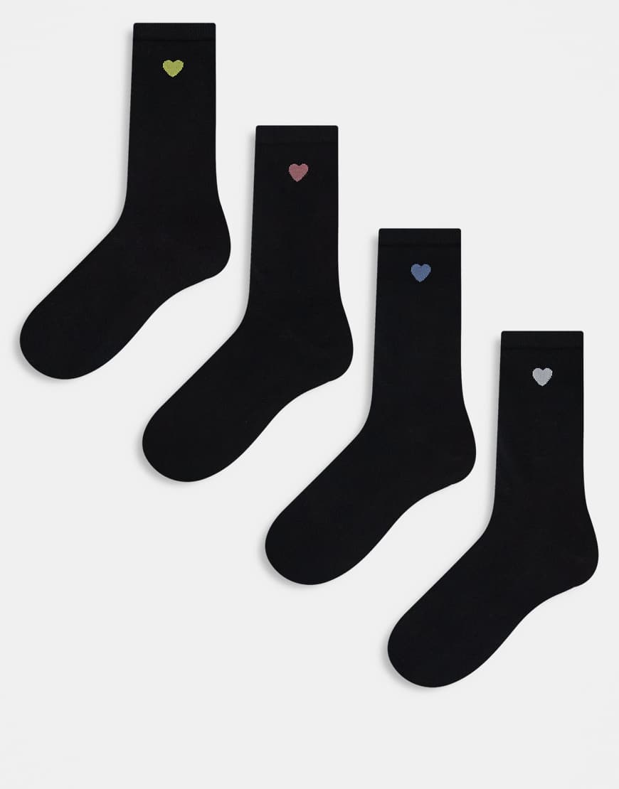 Lindex - 4er-Pack Socken in Schwarz mit Herzdetail von Lindex