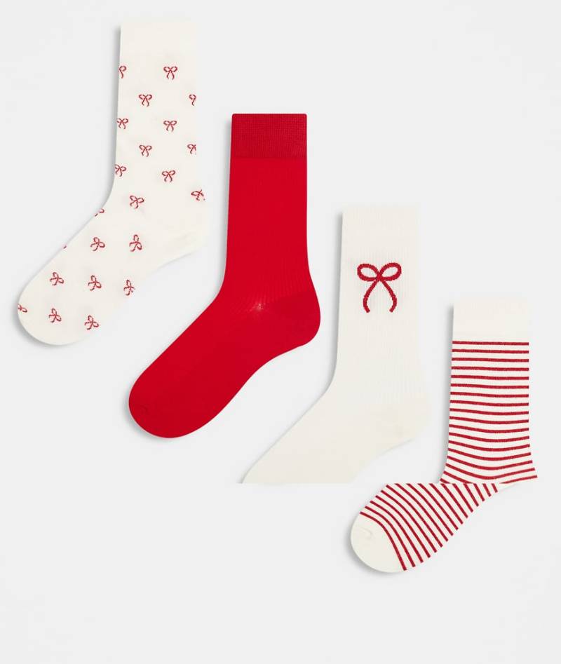 Lindex - 4er-Pack gemusterte Socken in Rot mit Glitzerdetail von Lindex