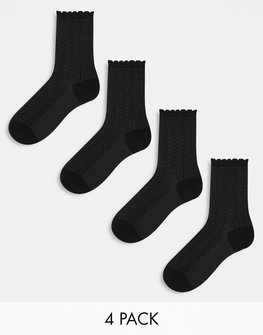 Lindex - 4er-Pack strukturierte Socken in Schwarz mit Rüschenrand Lindex - 4er-Pack strukturierte Socken in Schwarz mit Rüschenrand von Lindex