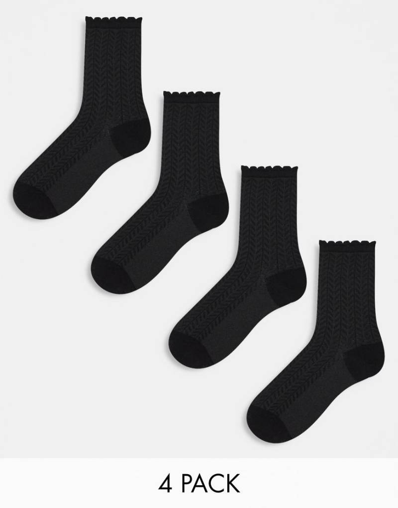 Lindex - 4er-Pack strukturierte Socken in Schwarz mit Rüschenrand von Lindex