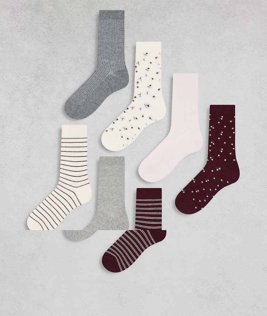 Lindex - 7er-Pack Socken mit Blumen- und Streifenmuster in verschiedenen Farben-Bunt von Lindex