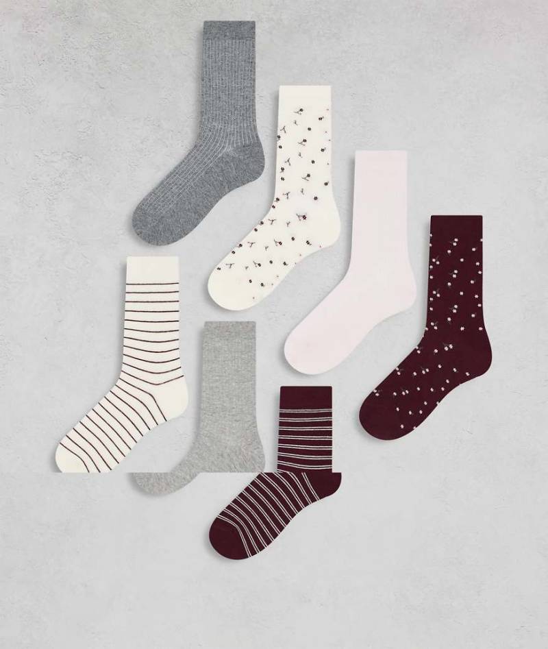 Lindex - 7er-Pack Socken mit Blumen- und Streifenmuster in verschiedenen Farben-Bunt von Lindex