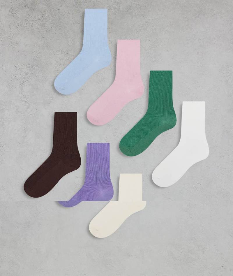 Lindex - 7er-Pack gerippte Knöchelsocken in verschiedenen Pastellfarben-Bunt von Lindex