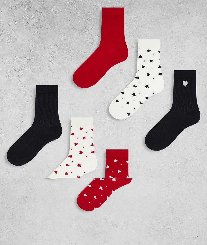 Lindex - 7er-Pack mehrfarbige Socken mit Herz- und Sockenmuster-Bunt von Lindex