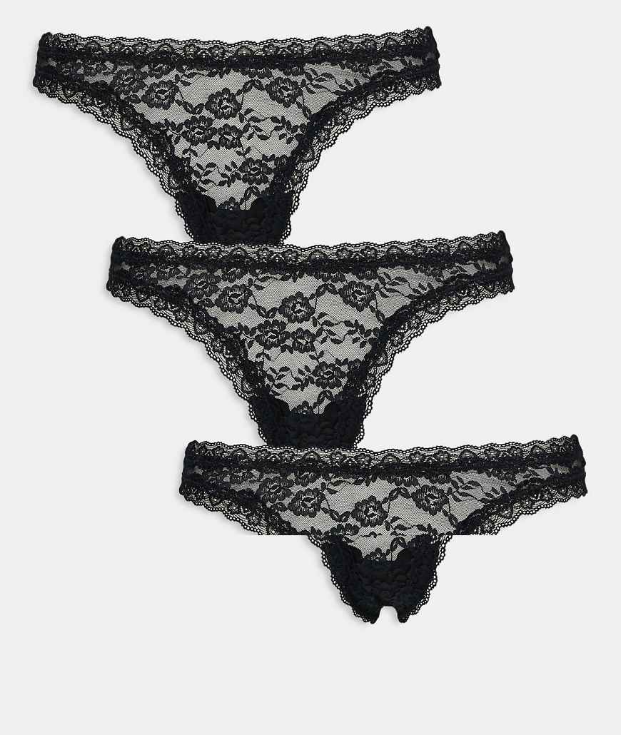 Lindex - Dana - 3er-Pack Spitzentangas in Schwarz von Lindex