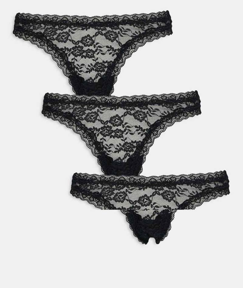 Lindex - Dana - 3er-Pack Spitzentangas in Schwarz von Lindex