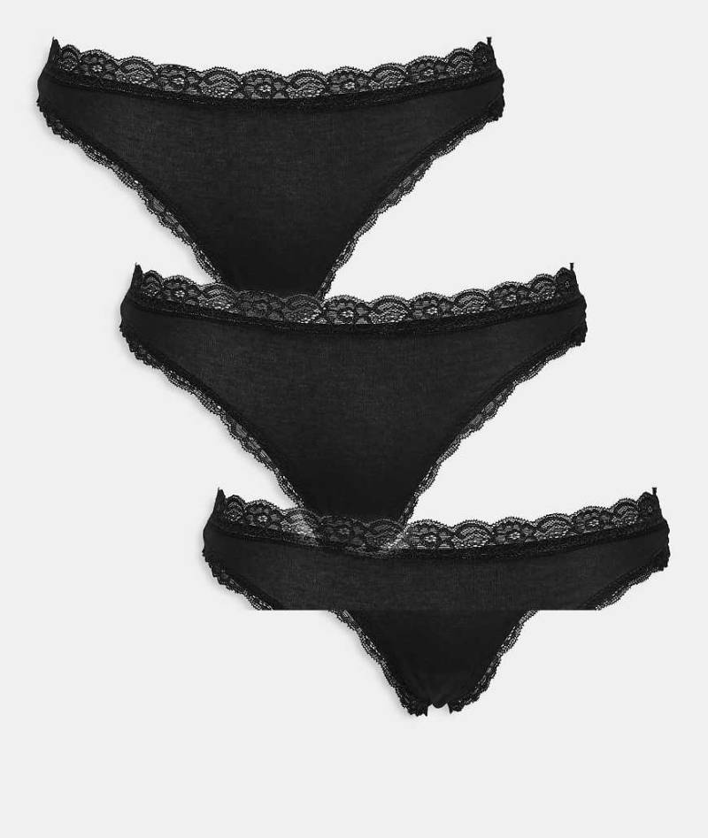 Lindex - Emelie - 3er-Pack String-Tangas in Schwarz mit Spitzenbesatz von Lindex