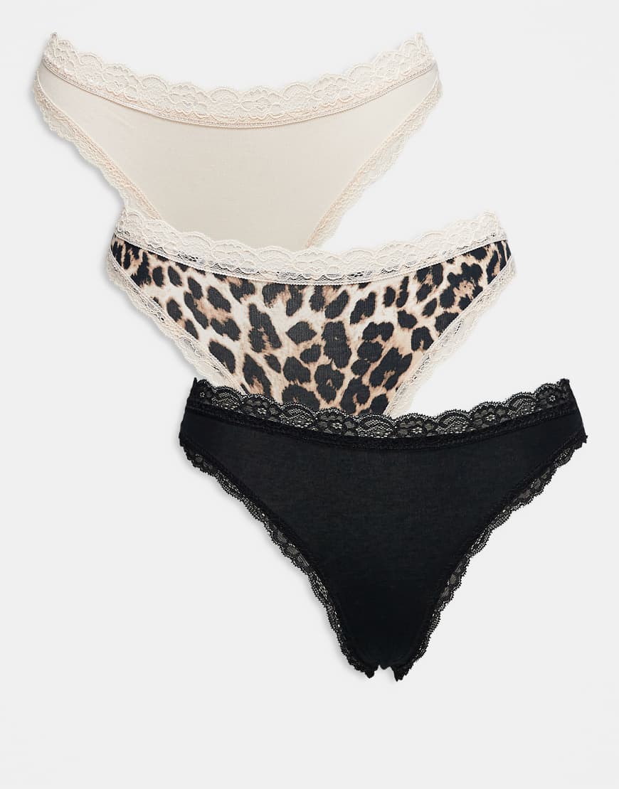 Lindex - Emelie - 3er-Pack Strings mit Spitze und Leopardenmuster-Bunt von Lindex