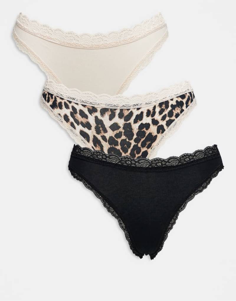Lindex - Emelie - 3er-Pack Strings mit Spitze und Leopardenmuster-Bunt von Lindex