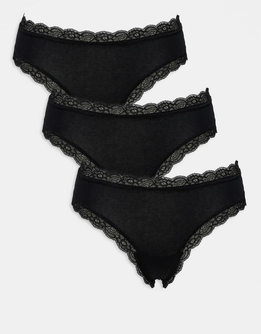 Lindex - Emelie - 3er-Pack brasilianische Slips in Schwarz mit Spitzenbesatz von Lindex