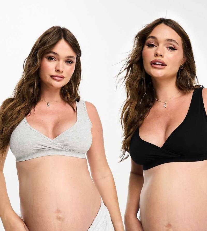 Lindex Maternity - MOM - 2er-Pack BHs in Grau und Schwarz-Bunt von Lindex
