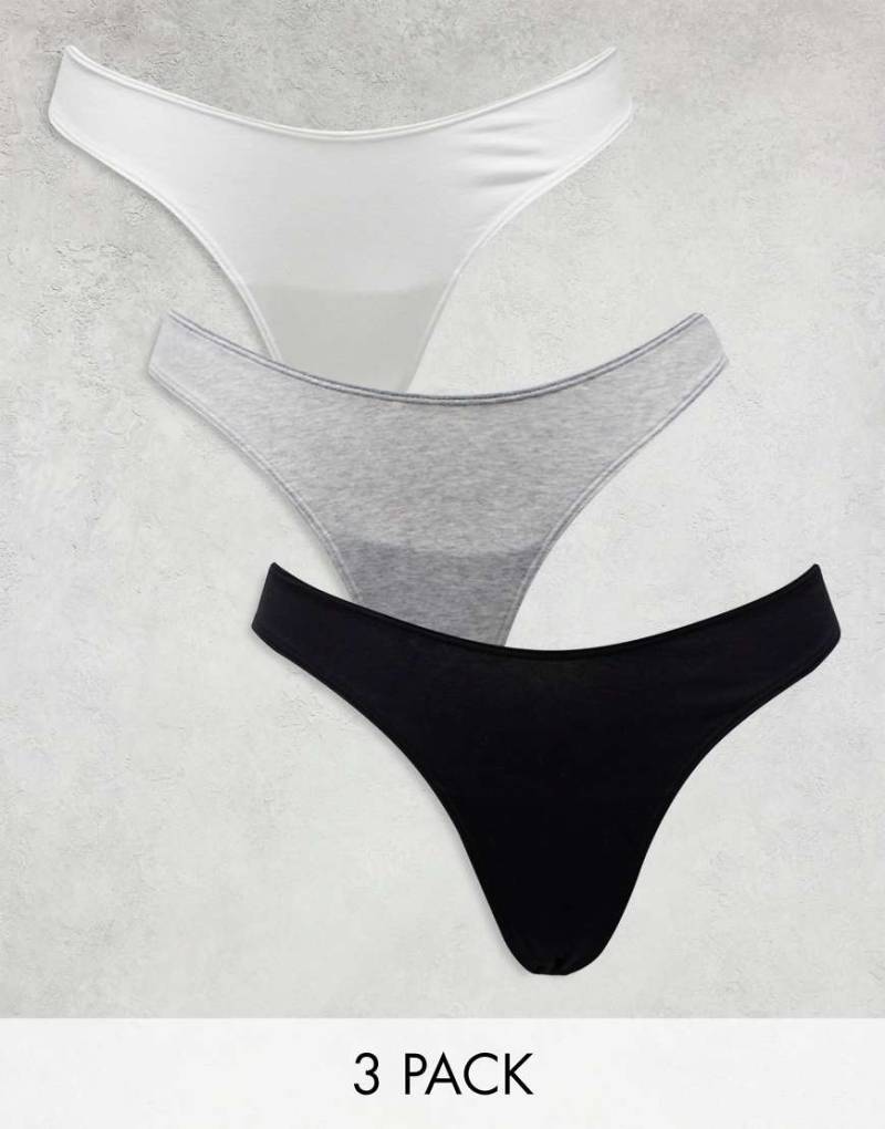 Lindex - Nellie - 3er-Pack Baumwoll-Tangas in Grau mit v-förmigem Bund von Lindex