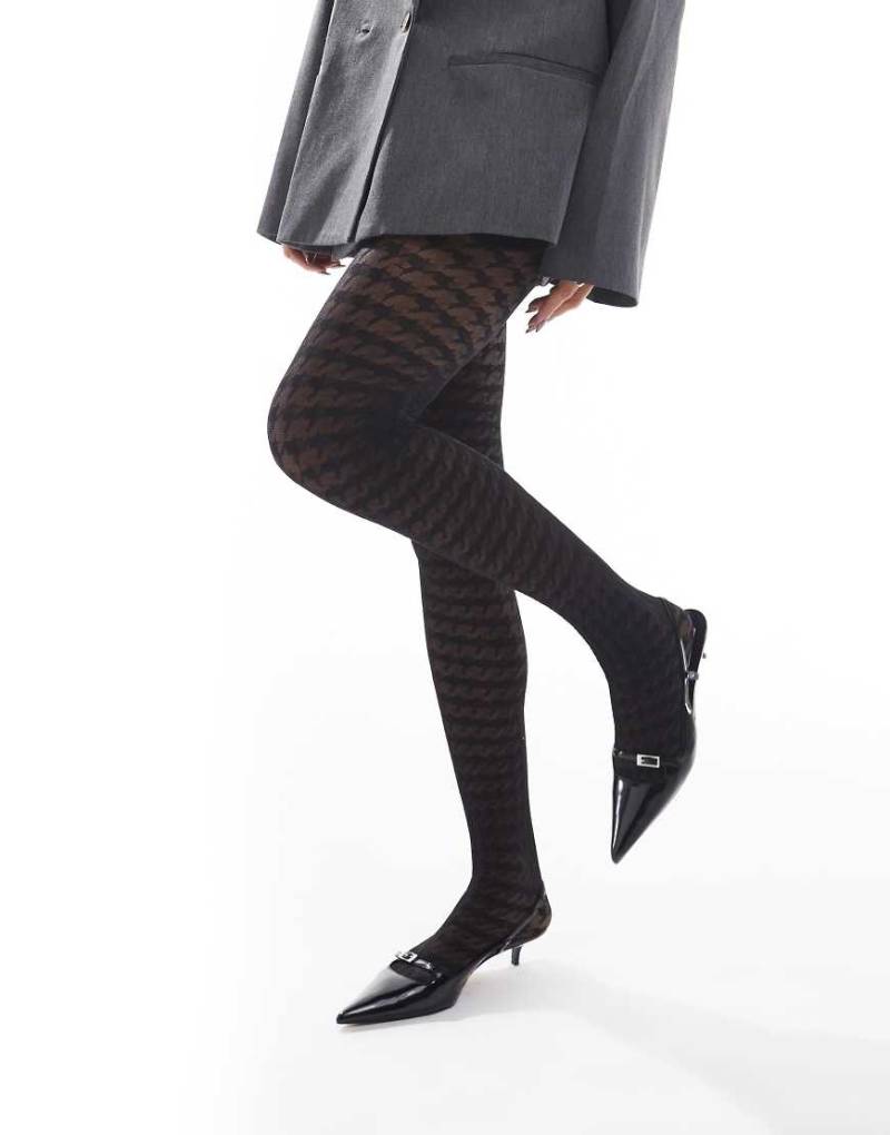 Lindex - Strumpfhose in Schwarz mit Hahnentrittmuster, 40 DEN von Lindex