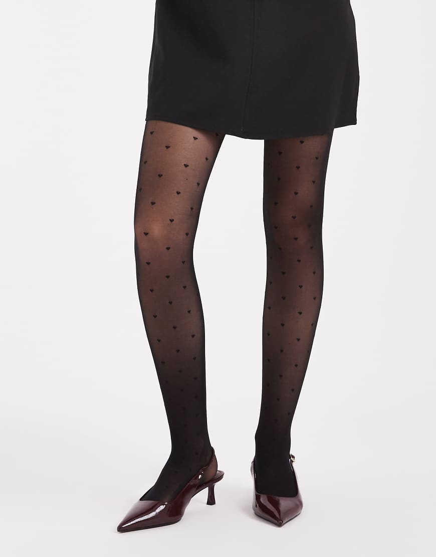 Lindex - Strumpfhose in Schwarz mit Herzmuster, 30 DEN von Lindex