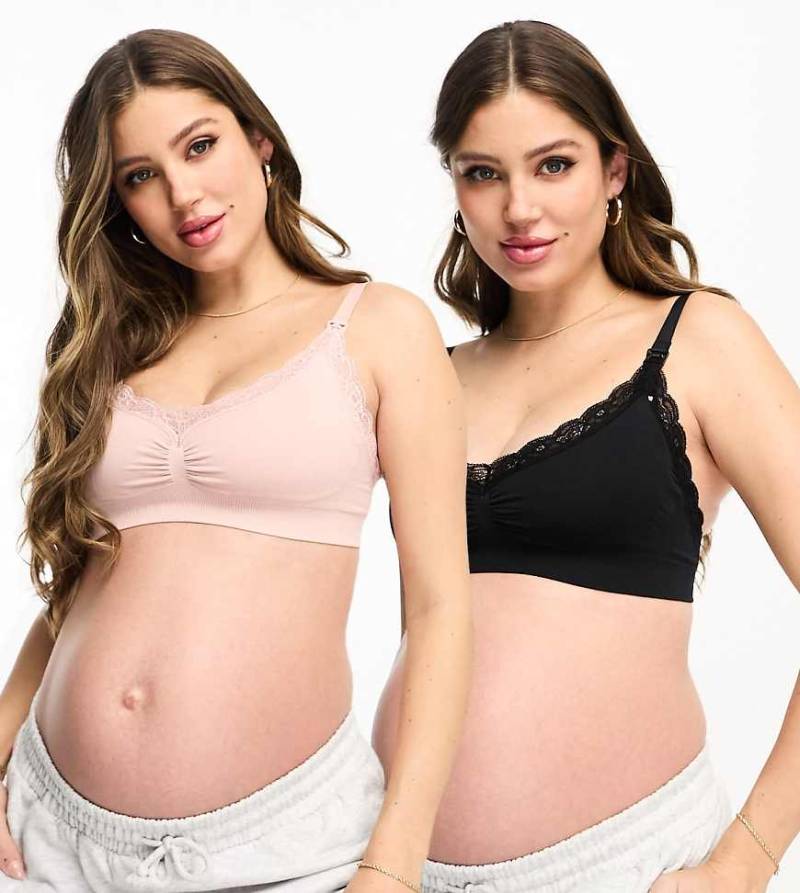 Lindex Maternity - MOM - 2er-Pack nahtlose BHs aus Spitze in Rosa und Schwarz-Bunt von Lindex