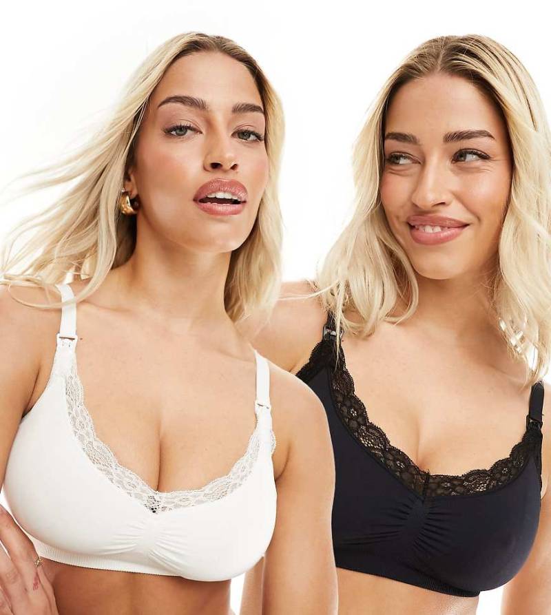 Lindex - Umstandsmode - 2er-Pack nahtlose Spitzen-BHs in Weiß und Schwarz-Bunt von Lindex