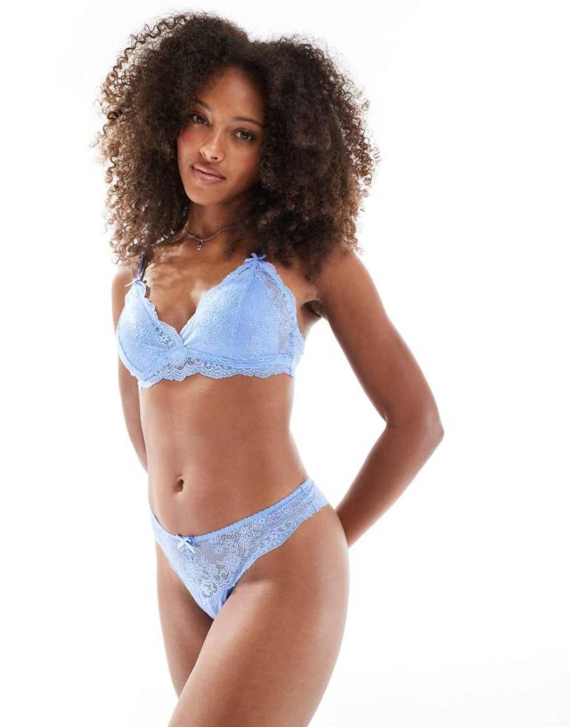 Lindex - Valerie - Tanga aus Spitze in Kornblumenblau von Lindex