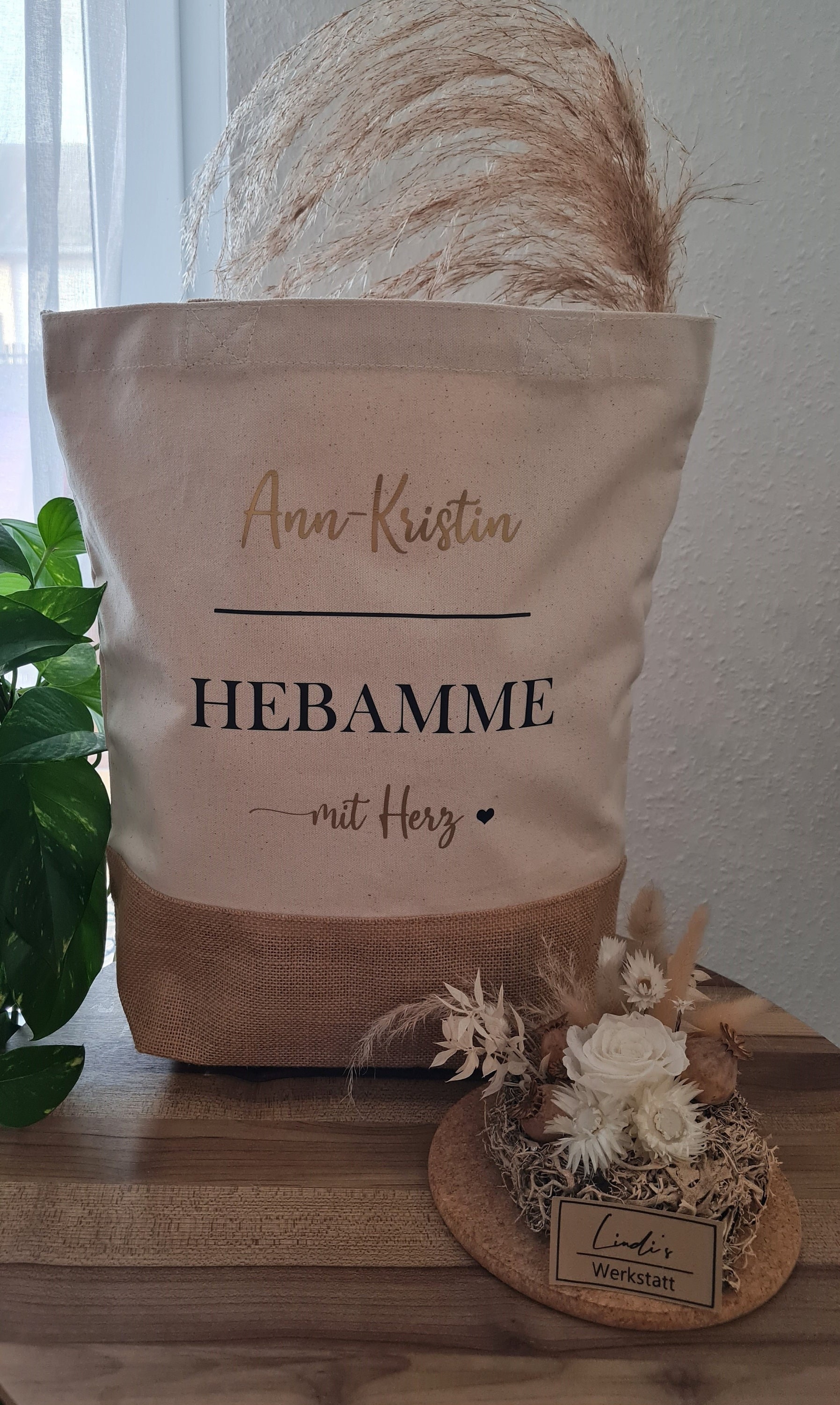 Jutetasche | Shopper Handtasche Hebamme Personalisiert Geschenkidee von LindisWerkstatt
