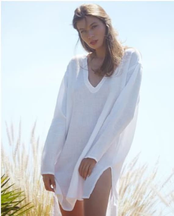 Leinen Bluse, Fließende Ärmel Top, V Ausschnitt Tunika, Top Schlafmode, Locker Sitzendes Shirt, Sommer Plus Size Leinen Bluse, Fließende Ärmel Top, V Ausschnitt Tunika, Top Schlafmode, Locker Sitzendes Shirt, Sommer Plus Size von LindleyLinen