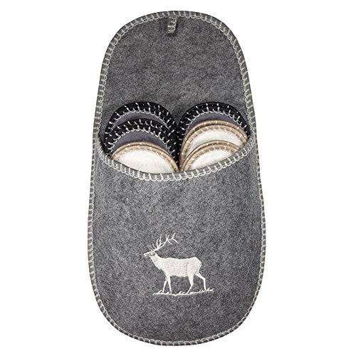 Lindong Weihnachten Filz Gästehausschuhe 6er Set Filzpantoffeln mit Antirutsch Sohle Unisex Größe 38/44 Passend für Viele Gäste (6-er Set (Größe 38/44), Grau REH) von Lindong