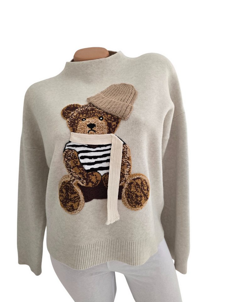 Lindsay Moda Rundhalspullover Damen Feinstrick-Kurz-Pullover kuschelweich mit Teddyaufdruck von Lindsay Moda