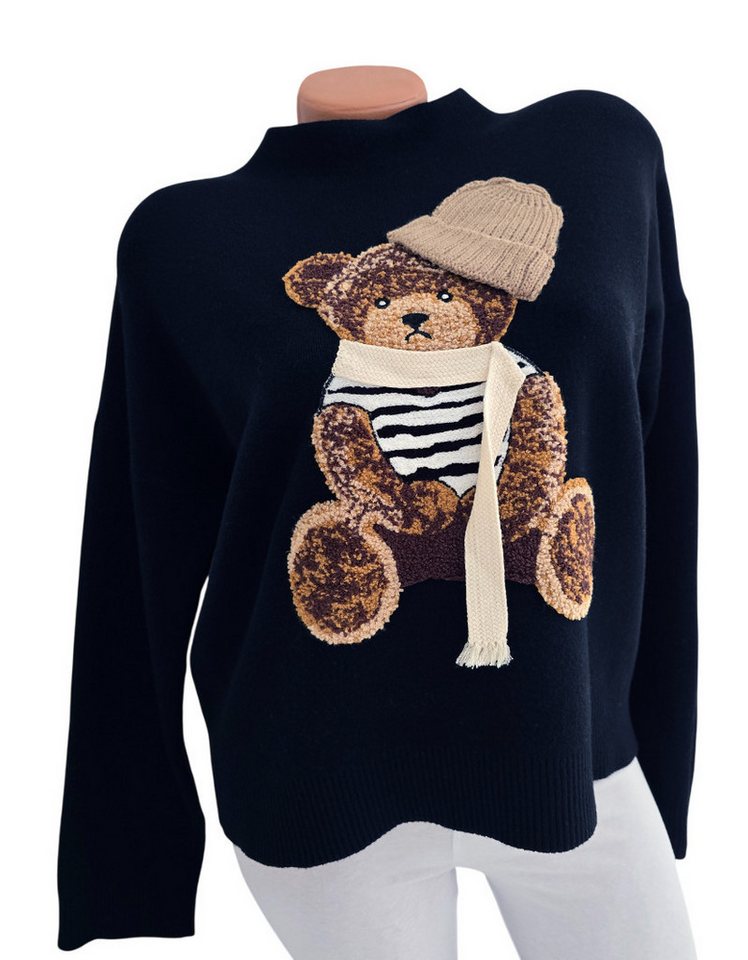 Lindsay Moda Rundhalspullover Damen Feinstrick-Kurz-Pullover kuschelweich mit Teddyaufdruck von Lindsay Moda